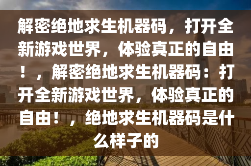 解密绝地求生机器码，打开全新游戏世界，体验真正的自由！，解密绝地求生机器码：打开全新游戏世界，体验真正的自由！，绝地求生机器码是什么样子的