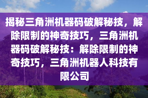 揭秘三角洲机器码破解秘技，解除限制的神奇技巧，三角洲机器码破解秘技：解除限制的神奇技巧，三角洲机器人科技有限公司