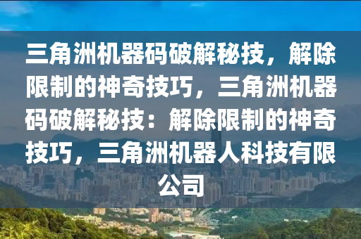 三角洲机器码破解秘技，解除限制的神奇技巧，三角洲机器码破解秘技：解除限制的神奇技巧，三角洲机器人科技有限公司