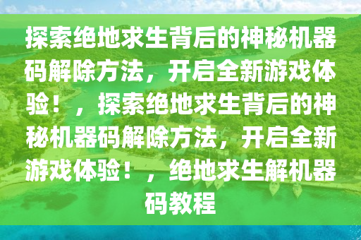 探索绝地求生背后的神秘机器码解除方法，开启全新游戏体验！，探索绝地求生背后的神秘机器码解除方法，开启全新游戏体验！，绝地求生解机器码教程