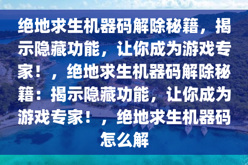 绝地求生机器码解除秘籍，揭示隐藏功能，让你成为游戏专家！，绝地求生机器码解除秘籍：揭示隐藏功能，让你成为游戏专家！，绝地求生机器码怎么解