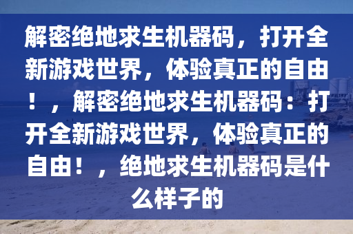解密绝地求生机器码，打开全新游戏世界，体验真正的自由！，解密绝地求生机器码：打开全新游戏世界，体验真正的自由！，绝地求生机器码是什么样子的