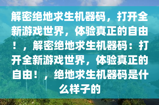 解密绝地求生机器码，打开全新游戏世界，体验真正的自由！，解密绝地求生机器码：打开全新游戏世界，体验真正的自由！，绝地求生机器码是什么样子的