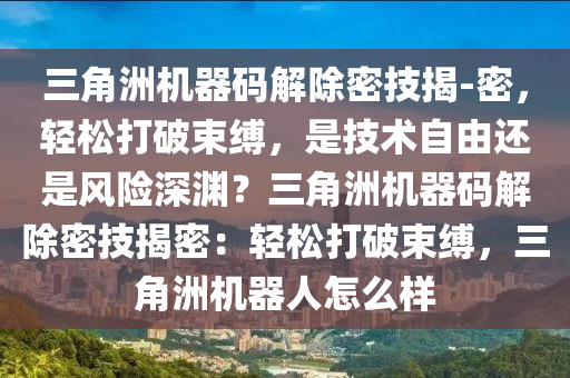 三角洲机器码解除密技揭-密，轻松打破束缚，是技术自由还是风险深渊？三角洲机器码解除密技揭密：轻松打破束缚，三角洲机器人怎么样