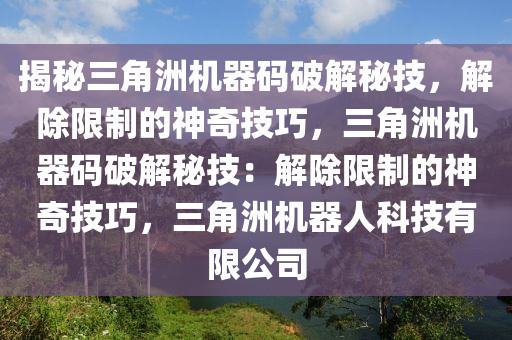 揭秘三角洲机器码破解秘技，解除限制的神奇技巧，三角洲机器码破解秘技：解除限制的神奇技巧，三角洲机器人科技有限公司