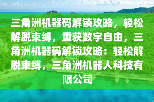 三角洲机器码解锁攻略，轻松解脱束缚，重获数字自由，三角洲机器码解锁攻略：轻松解脱束缚，三角洲机器人科技有限公司