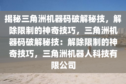 揭秘三角洲机器码破解秘技，解除限制的神奇技巧，三角洲机器码破解秘技：解除限制的神奇技巧，三角洲机器人科技有限公司