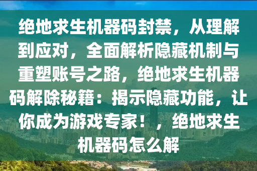 绝地求生机器码封禁，从理解到应对，全面解析隐藏机制与重塑账号之路，绝地求生机器码解除秘籍：揭示隐藏功能，让你成为游戏专家！，绝地求生机器码怎么解