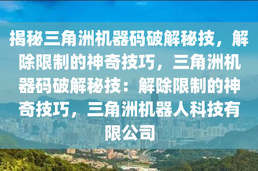 揭秘三角洲机器码破解秘技，解除限制的神奇技巧，三角洲机器码破解秘技：解除限制的神奇技巧，三角洲机器人科技有限公司