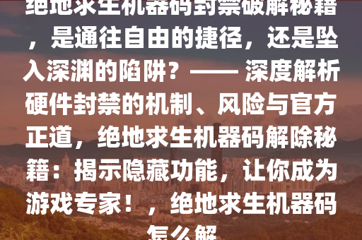 绝地求生机器码封禁破解秘籍，是通往自由的捷径，还是坠入深渊的陷阱？—— 深度解析硬件封禁的机制、风险与官方正道，绝地求生机器码解除秘籍：揭示隐藏功能，让你成为游戏专家！，绝地求生机器码怎么解