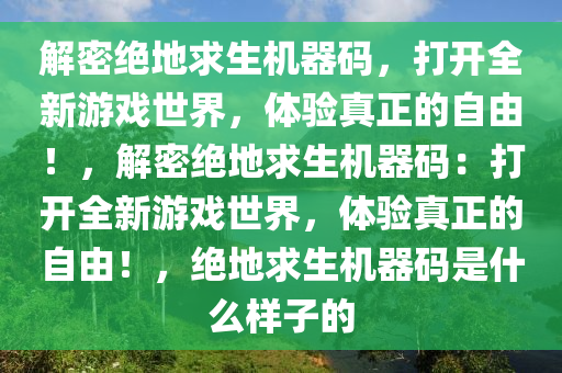 解密绝地求生机器码，打开全新游戏世界，体验真正的自由！，解密绝地求生机器码：打开全新游戏世界，体验真正的自由！，绝地求生机器码是什么样子的