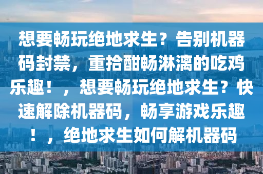 想要畅玩绝地求生？告别机器码封禁，重拾酣畅淋漓的吃鸡乐趣！，想要畅玩绝地求生？快速解除机器码，畅享游戏乐趣！，绝地求生如何解机器码