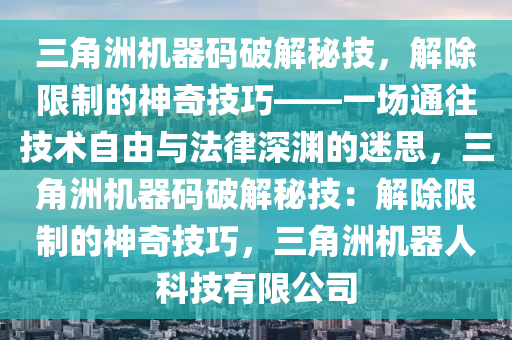 三角洲机器码破解秘技，解除限制的神奇技巧——一场通往技术自由与法律深渊的迷思，三角洲机器码破解秘技：解除限制的神奇技巧，三角洲机器人科技有限公司