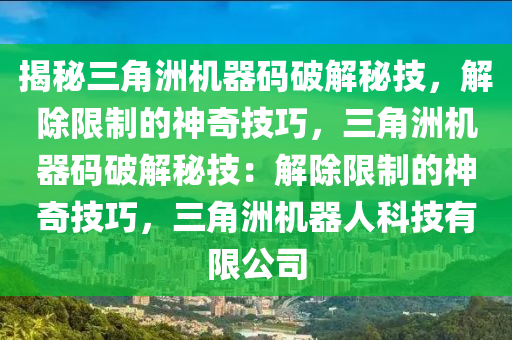 揭秘三角洲机器码破解秘技，解除限制的神奇技巧，三角洲机器码破解秘技：解除限制的神奇技巧，三角洲机器人科技有限公司