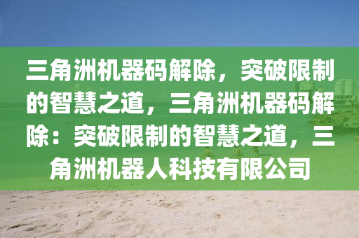 三角洲机器码解除，突破限制的智慧之道，三角洲机器码解除：突破限制的智慧之道，三角洲机器人科技有限公司