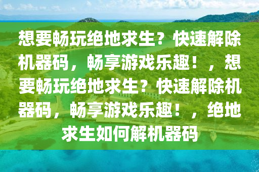 想要畅玩绝地求生？快速解除机器码，畅享游戏乐趣！，想要畅玩绝地求生？快速解除机器码，畅享游戏乐趣！，绝地求生如何解机器码