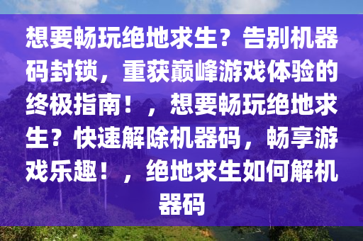 想要畅玩绝地求生？告别机器码封锁，重获巅峰游戏体验的终极指南！，想要畅玩绝地求生？快速解除机器码，畅享游戏乐趣！，绝地求生如何解机器码