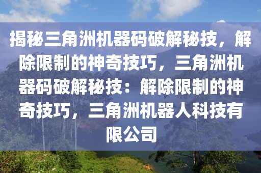 揭秘三角洲机器码破解秘技，解除限制的神奇技巧，三角洲机器码破解秘技：解除限制的神奇技巧，三角洲机器人科技有限公司