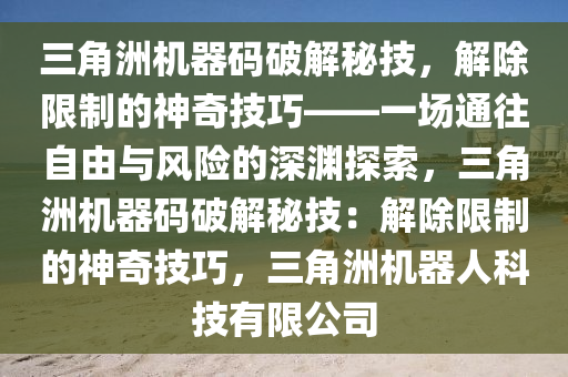 三角洲机器码破解秘技，解除限制的神奇技巧——一场通往自由与风险的深渊探索，三角洲机器码破解秘技：解除限制的神奇技巧，三角洲机器人科技有限公司