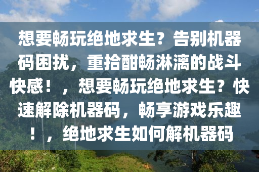 想要畅玩绝地求生？告别机器码困扰，重拾酣畅淋漓的战斗快感！，想要畅玩绝地求生？快速解除机器码，畅享游戏乐趣！，绝地求生如何解机器码