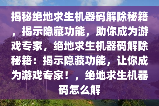揭秘绝地求生机器码解除秘籍，揭示隐藏功能，助你成为游戏专家，绝地求生机器码解除秘籍：揭示隐藏功能，让你成为游戏专家！，绝地求生机器码怎么解