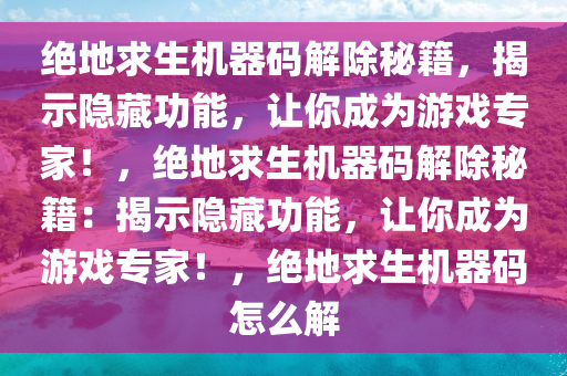 绝地求生机器码解除秘籍，揭示隐藏功能，让你成为游戏专家！，绝地求生机器码解除秘籍：揭示隐藏功能，让你成为游戏专家！，绝地求生机器码怎么解
