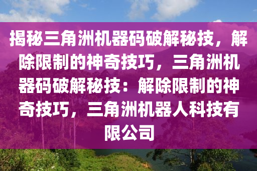 揭秘三角洲机器码破解秘技，解除限制的神奇技巧，三角洲机器码破解秘技：解除限制的神奇技巧，三角洲机器人科技有限公司
