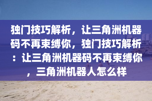 独门技巧解析，让三角洲机器码不再束缚你，独门技巧解析：让三角洲机器码不再束缚你，三角洲机器人怎么样